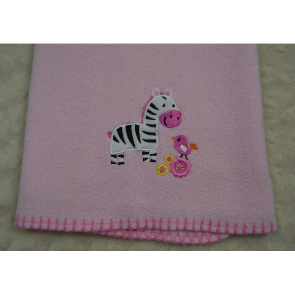 Garanimals Zebra Bird Baby Blanket Pink Stitched Edge Flower Orange Black Fleece